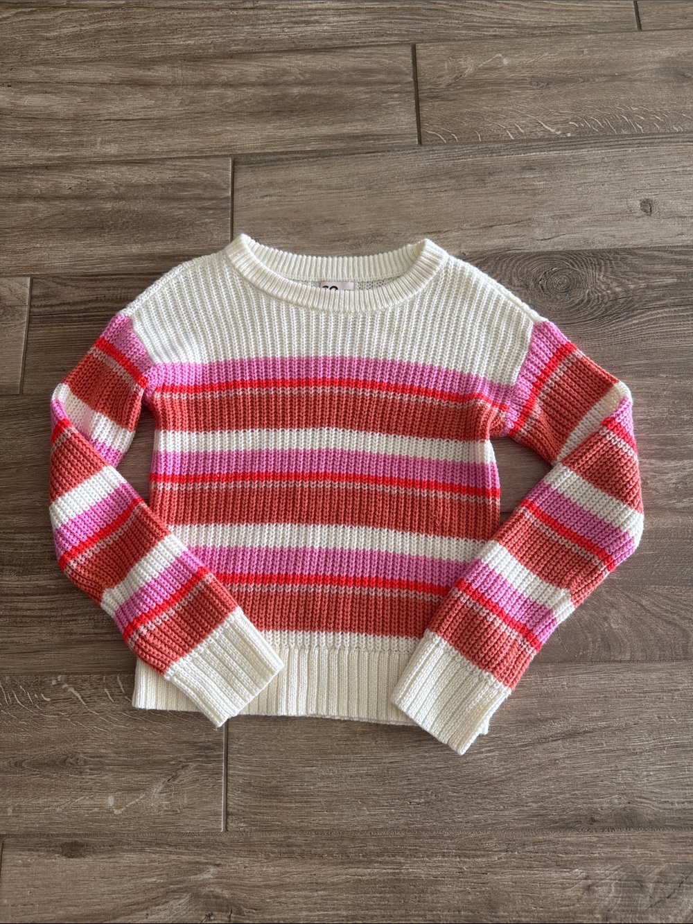 SO By Kohl's Cream, Coral & Pink Striped Crewneck Sweater
